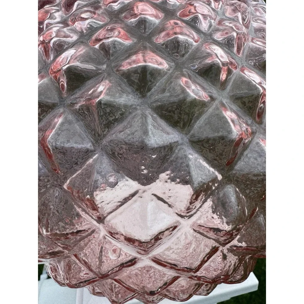 Vtg Depression Glass Large Flared Rim Console Bowl Pink Optic Round Pineapple